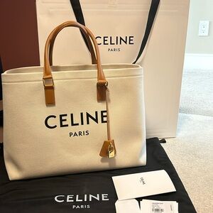 CELINE TOTE IN TEXTILE & CALF LEATHER